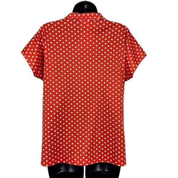 Vintage Teddi of California Polkadot Short Sleeve Collared V-neck Blouse Size M - Picture 5 of 7